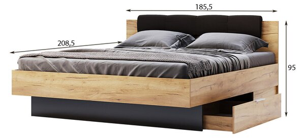 Sada Postel 180x200, měkké čelo, s nočními stolky (bez rámu) Lava / dub kraft Luna