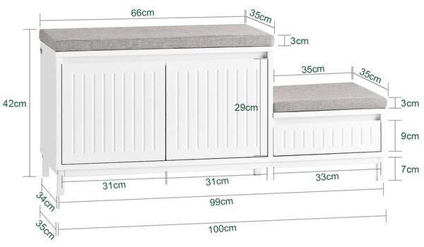 Sobuy Fsr172-W Výklopný Botník Dětský Botník Lavice Se Sedátkem Komoda Na Boty Botník Bílá Wht Cca 100X42X35Cm