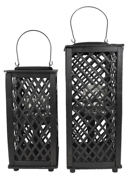 Černá dřevěná závěsná lucerna Bamboo – 19x19x40 cm