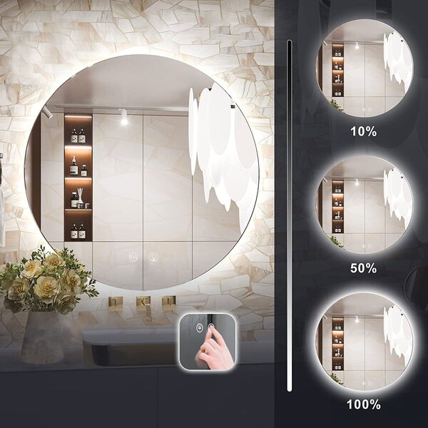 Tutumi Zrcadlo ⌀50 cm s vyhříváním a regulovatelným LED osvětlením HOM-02820