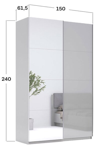 Skříň s posuvnými dveřmi 1,5x2,4 m lesklá / zrcadlo Megy