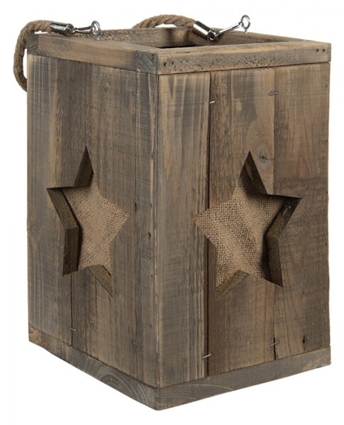 Dřevěná retro lucerna s hvězdou Star – 19x19x28 cm