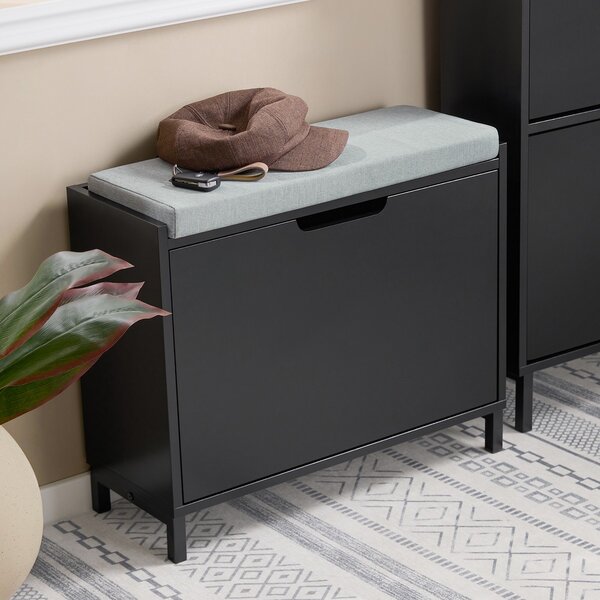 Sobuy Fsr151-K-Sch Výklopný Botník S 1 Klapkou Botník Úzký Botník Se 2 Policemi Komoda Na Boty Botník Černý Wd Cca 60X52X24Cm