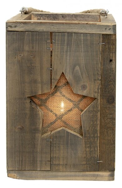 Dřevěná retro lucerna s hvězdou Star – 19x19x28 cm