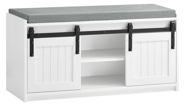 Sobuy Fsr133-K-W Lavice Na Boty Se Sedátkem Skříňka Na Boty S Posuvnými Dveřmi Komoda Na Boty Úzký Botník Wd Cca 90X46X35Cm Bílá Barva