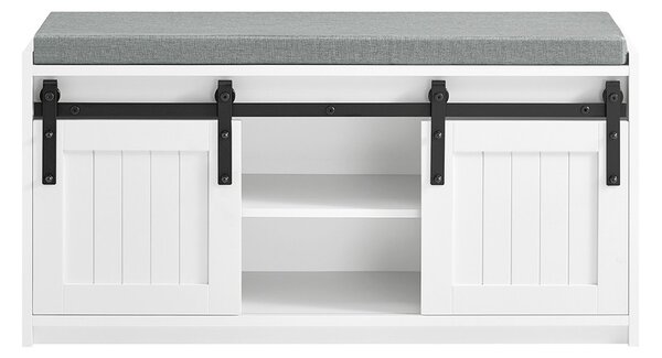 Sobuy Fsr133-K-W Lavice Na Boty Se Sedátkem Skříňka Na Boty S Posuvnými Dveřmi Komoda Na Boty Úzký Botník Wd Cca 90X46X35Cm Bílá Barva