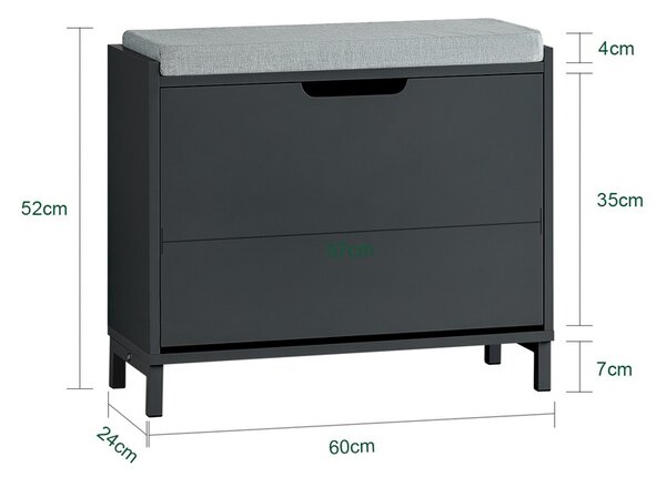 Sobuy Fsr151-K-Sch Výklopný Botník S 1 Klapkou Botník Úzký Botník Se 2 Policemi Komoda Na Boty Botník Černý Wd Cca 60X52X24Cm