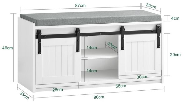 Sobuy Fsr133-K-W Lavice Na Boty Se Sedátkem Skříňka Na Boty S Posuvnými Dveřmi Komoda Na Boty Úzký Botník Wd Cca 90X46X35Cm Bílá Barva