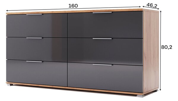 Komoda 6 šu Lava / dub kraft Luna