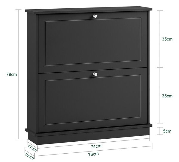 Sobuy Fsr99-Sch Výklopník Na Boty Se 2 Klapkami Botník Úzký Botník Se 4 Policemi Komoda Na Boty Botník Černý Wd Cca 76X79X18Cm