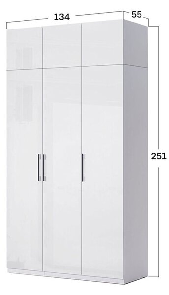 Skříň 3dveřová bez zrcadel + Antresol 3 dveřová, série N bílá Family