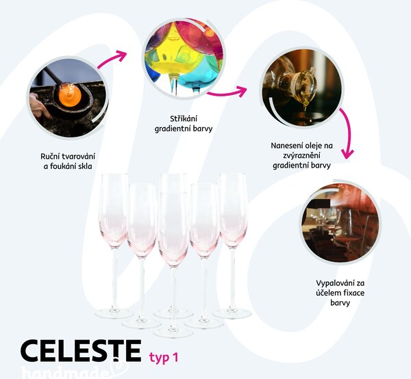 KONDELA Sklenice na šampaňské, set 6 ks, 280 ml, růžová, CELESTE TYP 1