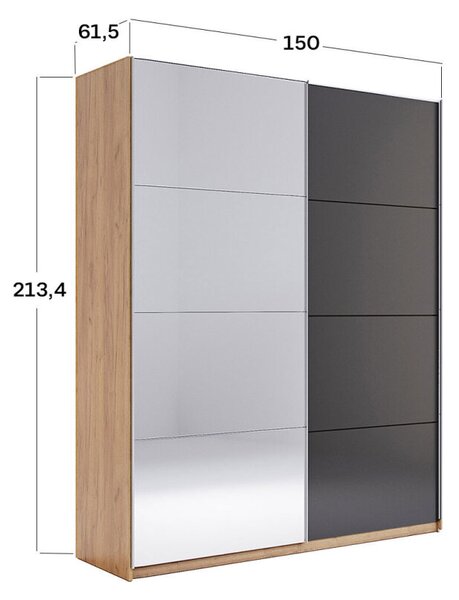 Skříň s posuvnými dveřmi 1,5x2,1m (Dveře Mat Láva/Zrcadlo), série N Luna