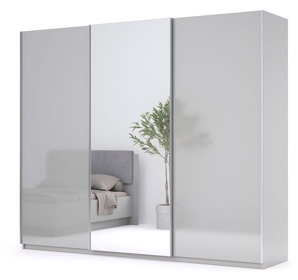 Skříň s posuvnými dveřmi 2,5x2,1 m lesklá šedá / zrcadlo Megy