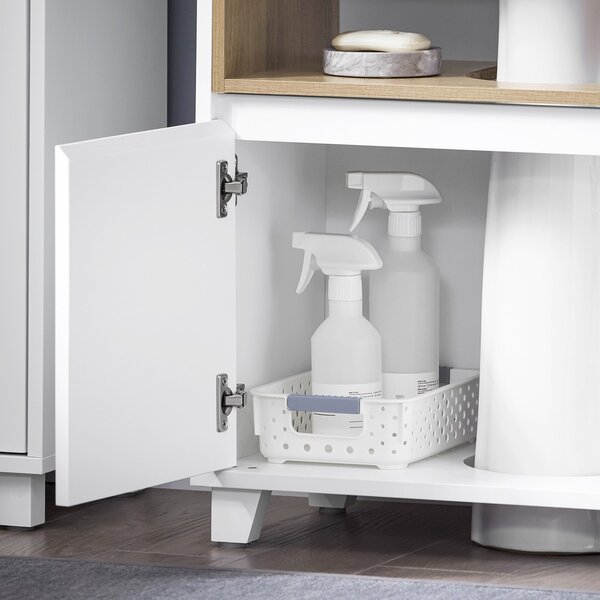 Sobuy Bzr148-W Toaletní Skříňka Se 2 Dveřmi A 1 Otevřenou Přihrádkou Bílá Rozměry Cca 60X61X30Cm