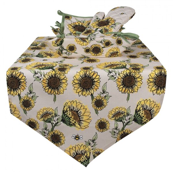 Béžový bavlněný běhoun se slunečnicemi Sunny Sunflowers