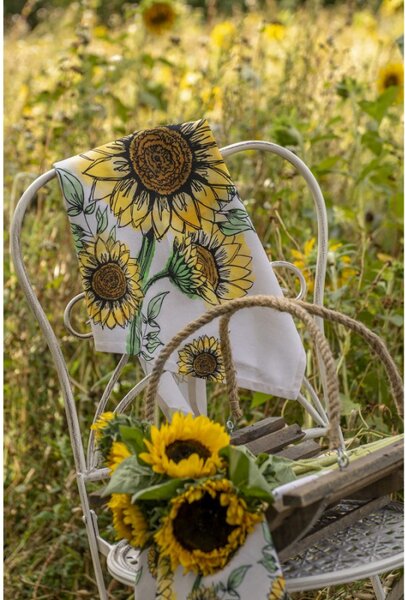 Béžový bavlněný košík na pečivo se slunečnicemi Sunny Sunflowers