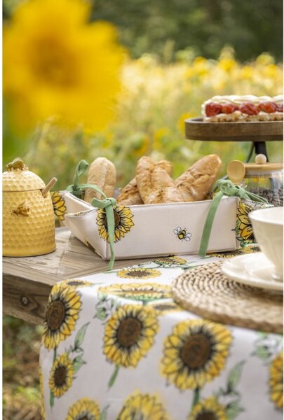 Béžový bavlněný košík na pečivo se slunečnicemi Sunny Sunflowers