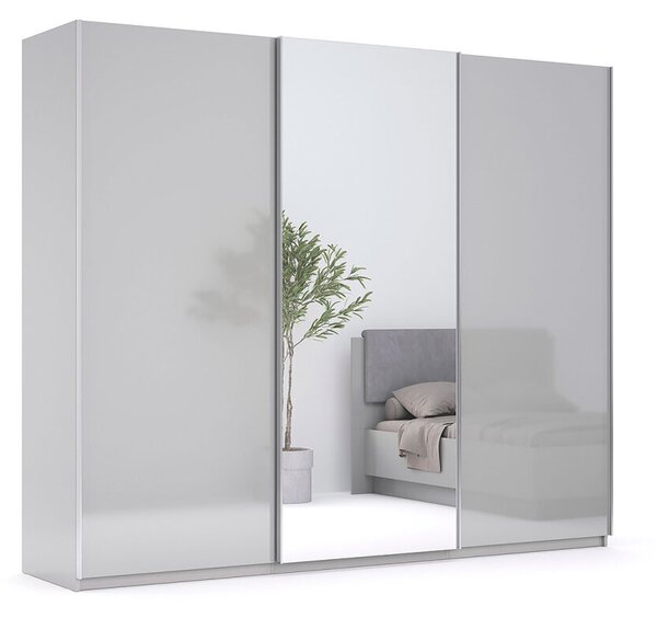 Skříň s posuvnými dveřmi 2,5x2,1 m lesklá šedá / zrcadlo Megy