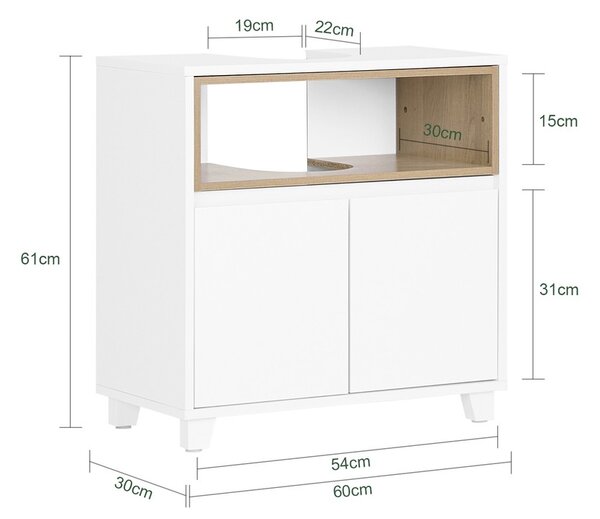 Sobuy Bzr148-W Toaletní Skříňka Se 2 Dveřmi A 1 Otevřenou Přihrádkou Bílá Rozměry Cca 60X61X30Cm