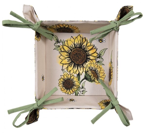 Béžový bavlněný košík na pečivo se slunečnicemi Sunny Sunflowers
