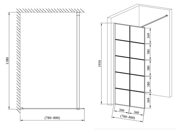 Hagser Agatha sprchová zástěna walk-in 80 cm černá matný/průhledné sklo HGR80000022