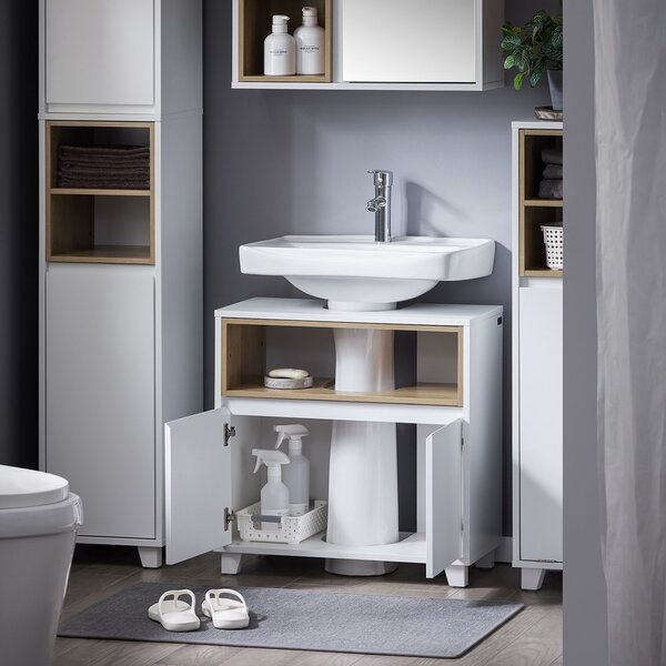 Sobuy Bzr148-W Toaletní Skříňka Se 2 Dveřmi A 1 Otevřenou Přihrádkou Bílá Rozměry Cca 60X61X30Cm