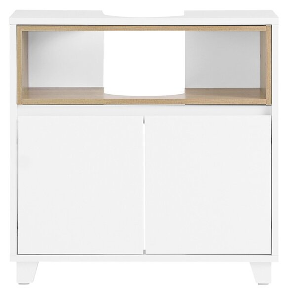Sobuy Bzr148-W Toaletní Skříňka Se 2 Dveřmi A 1 Otevřenou Přihrádkou Bílá Rozměry Cca 60X61X30Cm