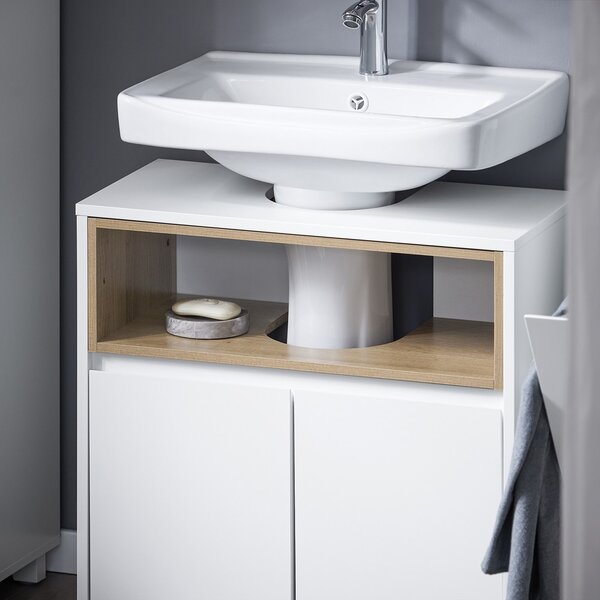 Sobuy Bzr148-W Toaletní Skříňka Se 2 Dveřmi A 1 Otevřenou Přihrádkou Bílá Rozměry Cca 60X61X30Cm
