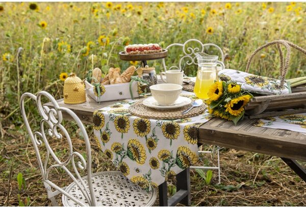 Béžová bavlněná utěrka se slunečnicemi Sunny Sunflowers