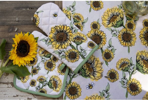 Béžová bavlněná utěrka se slunečnicemi Sunny Sunflowers