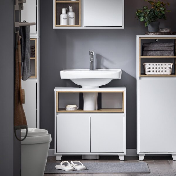 Sobuy Bzr148-W Toaletní Skříňka Se 2 Dveřmi A 1 Otevřenou Přihrádkou Bílá Rozměry Cca 60X61X30Cm