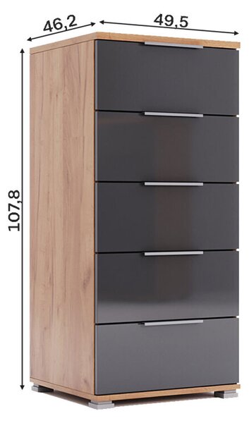Komoda 5 zásuvek Lava / dub kraft Luna