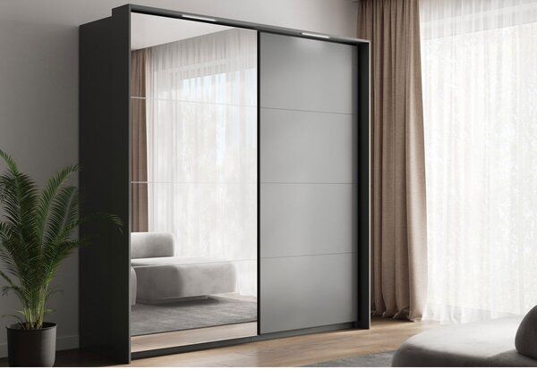 Skříň s posuvnými dveřmi 1,5x2,1m (Dveře Grafit/Zrcadlo) série N Doni