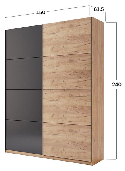 Skříň s posuvnými dveřmi 1,5x2,4m (Dveře Dub Kraft/Mat Láva), série N Luna