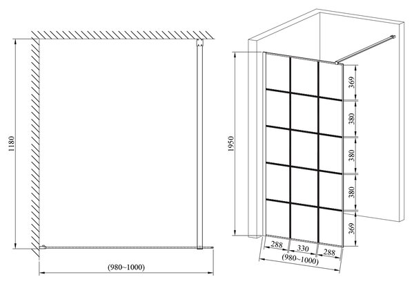 Hagser Agatha sprchová zástěna walk-in 100 cm černá matný/průhledné sklo HGR11000022