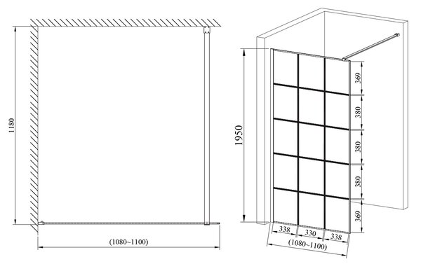 Hagser Agatha sprchová zástěna walk-in 110 cm černá matný/průhledné sklo HGR12000022