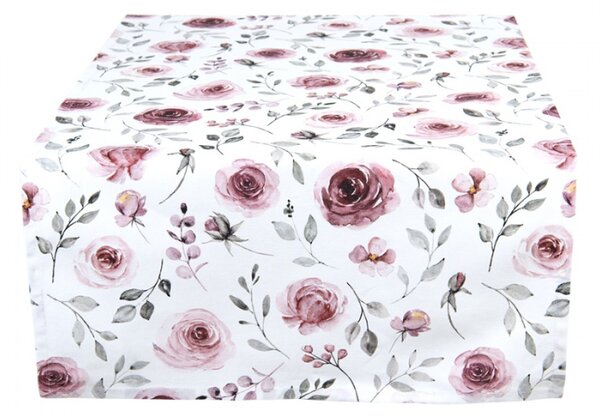 Bavlněný běhoun na stůl s růžemi Rustic Rose – 50x140 cm