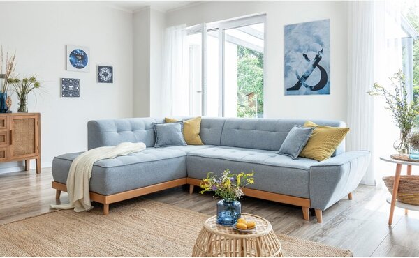 Světle modrá rozkládací rohová pohovka Miuform Dazzling Daisy L, levý roh