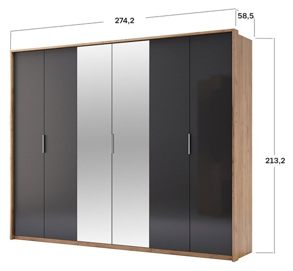 Skříň 6D se zrcadly, série N Lava / dub kraft Luna