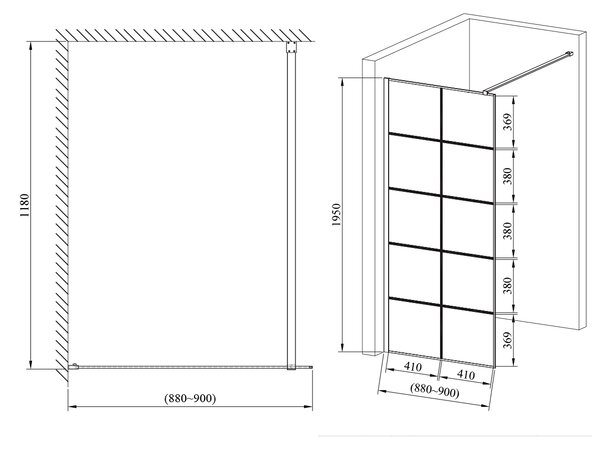 Hagser Agatha sprchová zástěna walk-in 90 cm černá matný/průhledné sklo HGR90000022