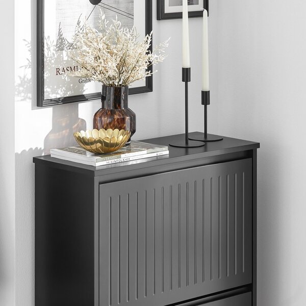Sobuy Fsr165-H-Sch Výklopník Na Boty Se 3 Klapkami Botník Na Boty Úzký Botník Komoda Na Boty Černá Wht Cca 61X120X26Cm