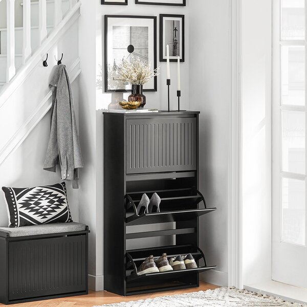 Sobuy Fsr165-H-Sch Výklopník Na Boty Se 3 Klapkami Botník Na Boty Úzký Botník Komoda Na Boty Černá Wht Cca 61X120X26Cm