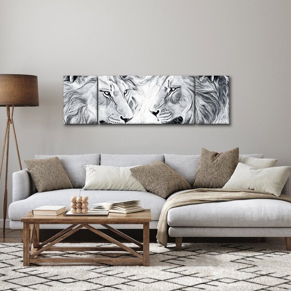 Obraz - Kreslené lví hlavy (170x50 cm)