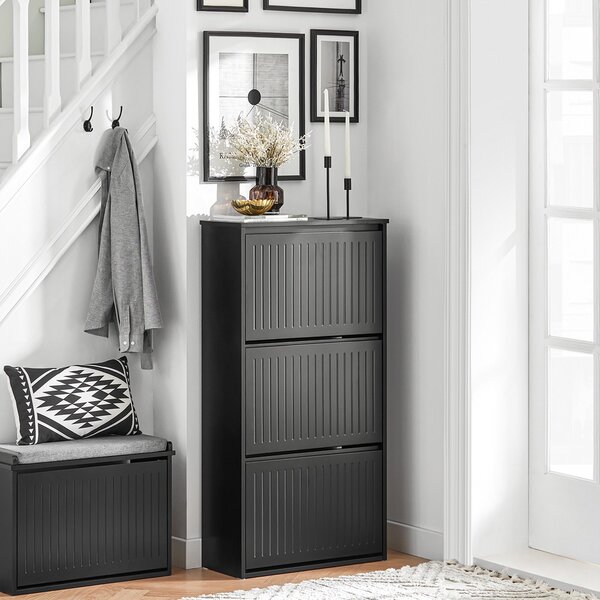 Sobuy Fsr165-H-Sch Výklopník Na Boty Se 3 Klapkami Botník Na Boty Úzký Botník Komoda Na Boty Černá Wht Cca 61X120X26Cm