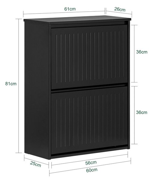 Sobuy Fsr165-K-Sch Výklopník Na Boty Se 2 Klapkami Botník Na Boty Úzký Botník Komoda Na Boty Černá Wht Cca 61X81X26Cm