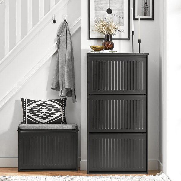 Sobuy Fsr165-H-Sch Výklopník Na Boty Se 3 Klapkami Botník Na Boty Úzký Botník Komoda Na Boty Černá Wht Cca 61X120X26Cm