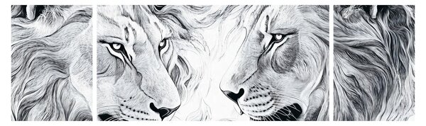 Obraz - Kreslené lví hlavy (170x50 cm)