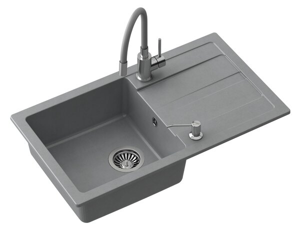 Šedý kuchyňský granitový dřez QUADRON READY- MAX + BATERIE A DÁVKOVAČ NA SAPONÁT