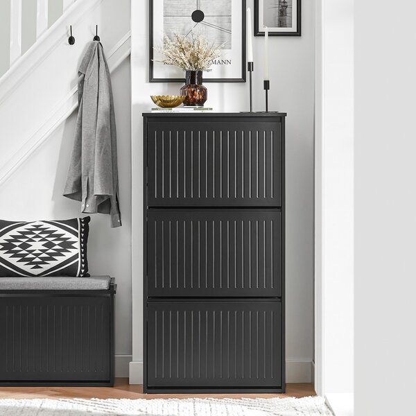 Sobuy Fsr165-H-Sch Výklopník Na Boty Se 3 Klapkami Botník Na Boty Úzký Botník Komoda Na Boty Černá Wht Cca 61X120X26Cm